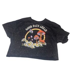 No Boundaries Womens Graphic Crop T Shirt Mushrooms Daisy Rainbow Butterflies2X